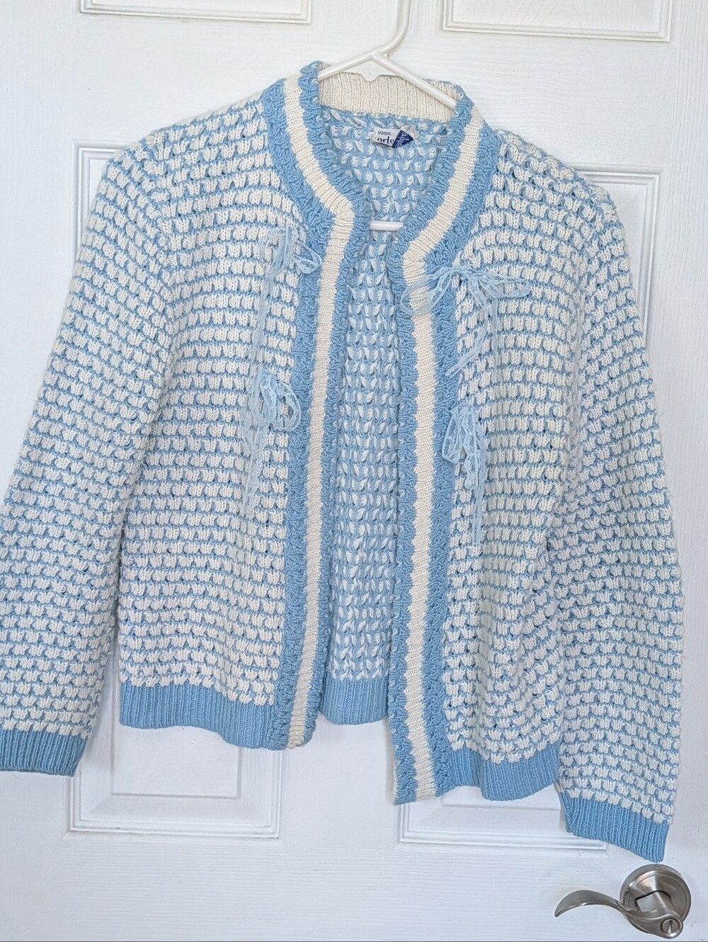 Blue and White Knit Women's Sweater Cardigan